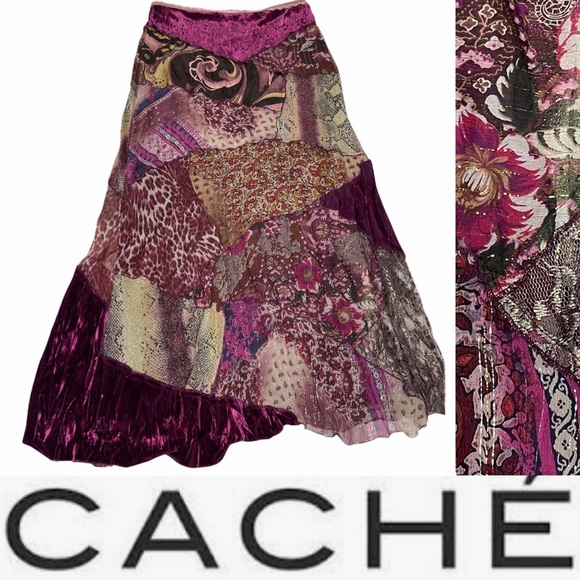 Cache Dresses & Skirts - Vintage Cache Mixed Media Metallic Maxi Skirt 0